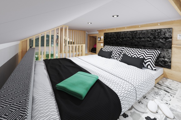 S-Pod 6 Mezzanine twin beds made up